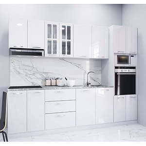 Set mobilier bucatarie BadenMob, MDF, vopsit ultralucios, seria Iris, 260cm, Alb