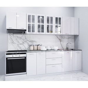 Set mobilier bucatarie BadenMob, MDF, vopsit ultralucios, seria Iris, 260.02cm, Alb
