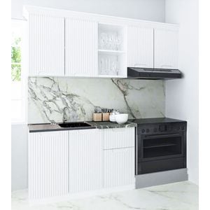 Set bucatarie cu soft-close si fronturi MDF Badenmob, seria Space, 180cm, Alb Rustic