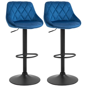 Set 2 scaune de bar rotative cu inaltime ajustabila HomCom, 51.5x48x83-104cm, Poliester/Metal, Albastru