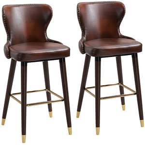 Set 2 scaune bar stil industrial HomCom, 52x53x101cm, Lemn-Otel, Maro