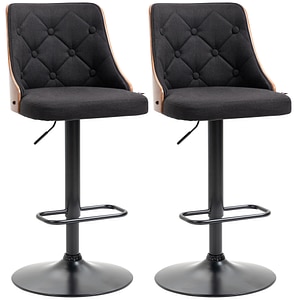 Set de 2 scaune de bar cu inaltime reglabila HomCom,  45 x 41 x 64-85.5 cm, Poliester, Negru