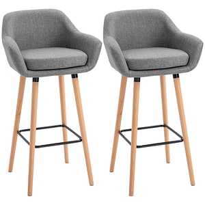 Set 2 scaune de bar tapitate HomCom, 55x48x100cm, Tesatura, Gri