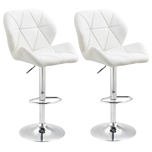 Set 2 scaune de bar pivotante HomCom, 51.5 x 57.5 x 93-114.5 cm, Piele-Otel, Alb