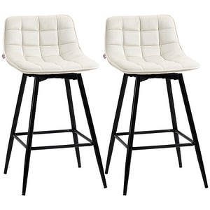 Set de 2 scaune de bar in stil nordic HomCom, 45x47x88 cm, Poliester/Metal, Crem