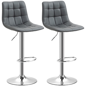 Set 2 scaune de bar HomCom, 42 x 45 x 89-110cm, Piele/Otel,  Gri