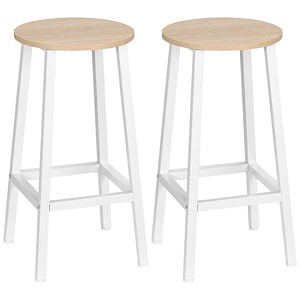 Set 2 scaune de bar cu suport pentru picioare HomCom, 32.5L x 32.5l x 65Hcm, PAL, Alb natural