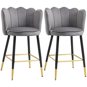 Set de 2 scaune de bar moderne cu spatar, HomCom, 59l x 52A x 90Hcm, Poliester, Gri-Negru