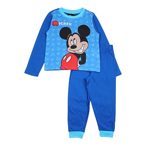 Pijamale copii cu maneca lunga Smile Mickey Mouse, 100% bumbac, marimea 98 cm, albastru