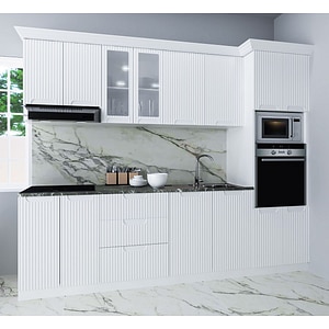 Set bucatarie cu soft-close si fronturi MDF Badenmob, seria Space, 260cm, Alb Rustic