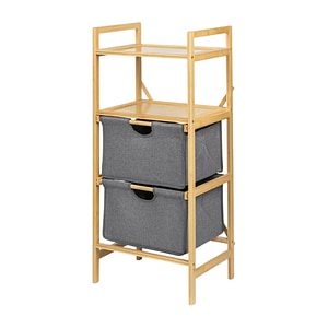 Raft depozitare si organizare KL6554 DRIMUS,  4 nivele, sertare textile, lemn, 44x34x96 cm, multifunctional, natur/gri