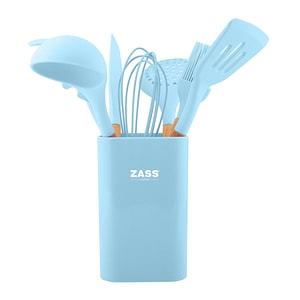 Set ustensile de bucatarie Zass Gourmet ZG-KT 02, 8 piese, lemn/silicon, Albastru