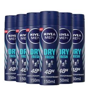 Antiperspirant spray barbati Nivea Dry Fresh, 0% alcool, 6 buc x 150 ml