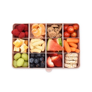 Cutie alimente Melii Snack, Cu 3 divizoare detasabile, Cu 12 compartimente, Roz