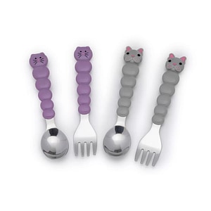 Set tacamuri Melii, Model pisica si bulldog, 4 piese, Lila/Gri