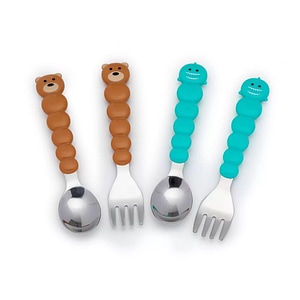Set tacamuri Melii, Model urs si rechin, 4 piese, Maro/Turcoaz