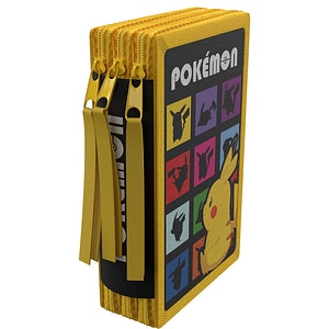 Penar cu 3 compartimente Pokemon, 20x13x7 cm, echipat, 40 piese, galben