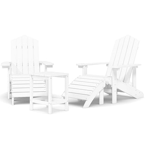 Scaune de gradina vidaXL Adirondack cu taburet si masa, alb, HDPE