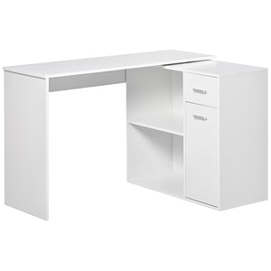 Birou de colt sertare si raft extensibil HomCom, 117 x 82 x 74 cm, PAL, Alb