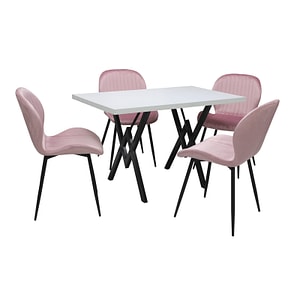 Set masa cu 4 scaune. Arta fixa, 5 piese  Alb- Opal Roz