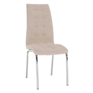 Scaun living/bucatarie, stofa catifelata, picioare din crom, bej, 42x58x103cm