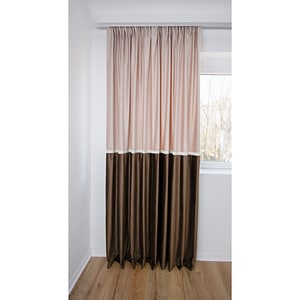 Draperie catifea in doua culori orizontal crem /maro bordura geometrica Decolis, prindere cu banda universala, 350x250cm