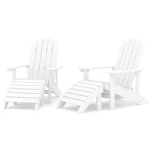 Scaune de gradina vidaXL Adirondack cu taburete, 2 buc., alb, HDPE