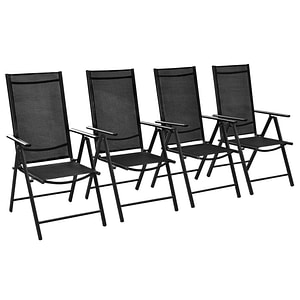 Scaune vidaXL pliante de gradina, 4 buc., negru, aluminiu si textilena  