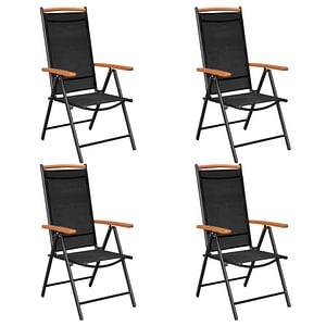 Scaune vidaXL pliante de gradina, 4 buc., negru, aluminiu si textilena