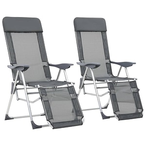 Scaune vidaXL camping pliante cu suport picioare 2 buc. gri textilena