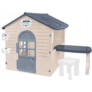 Casuta de joaca de exterior pentru copii Mochtoys MO13010, cu masuta si scaunel, 120 x 175 x 120,5 cm, gri