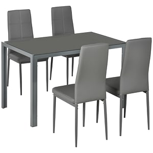 Set masa/scaune 5 Piese HomCom,  120L x 70P x 75A cm, Piele ecologica/Otel/Sticla, Gri