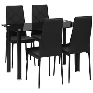 Set masa si 4 scaune HomCom, 120x60x75cm,  Sticla securizata/otel, Negru