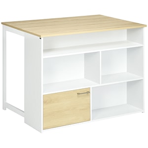 Masa pentru bar moderna pentru 2 persoane HomCom, 116x79.5x91 cm, MDF, Alb si Lemn natur