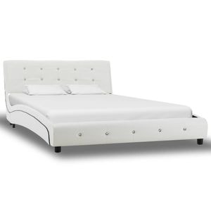 Cadru de pat vidaXL, alb, 120 x 200 cm, piele ecologica