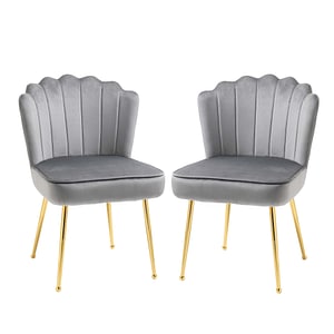 Set de 2 scaune tapitate HomCom, 57 x 58 x 88 cm, Otel/Poliester, Gri/Auriu
