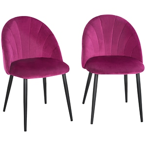 Set de 2 scaune tapitate cu spatar curbat fucsia HomCom, 50L x 54P x 79Acm, Poliester, Rosu