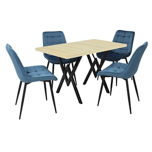  Set masa cu 4 scaune bucatarie Onix & Arta Fixa, 5 piese, Blue-Stejar