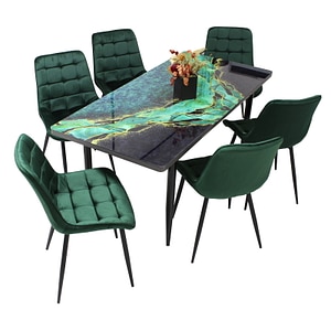 Set masa cu 6 scaune bucatarie Onix & Crystal, Verde inchis