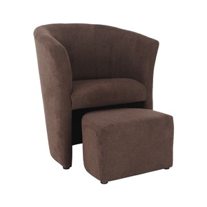 Fotoliu cu taburet, maro, tapitat, living, dormitor, club, design modern, 66x60x77 cm