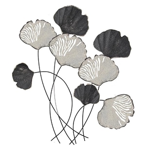Panou metalic decorativ perete 3D Deco Art Studio Casa, 76 x 70 cm, Flori, Alb / Negru