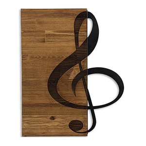 Decoratiune de perete Deco Art Studio Casa, Lemn si metal, Design Nota muzicala, 39 x 58 x 3 cm, Maro nuc/Negru