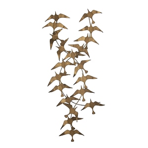 Panou metalic decorativ perete 3D Deco Art Studio Casa, 112 x 50 cm, Pasari, Auriu
