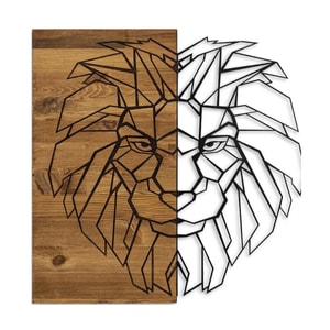 Decoratiune de perete Deco Art Studio Casa, Lemn si metal, Design Lion, 47,5 x 58 x 3 cm, Maro nuc/Negru