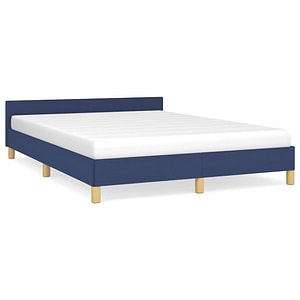Cadru de pat vidaXL cu tablie fara saltea, albastru, 140x190cm, textil