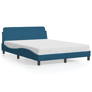 Cadru de pat vidaXL cu tablie, albastru, 140x190 cm, catifea