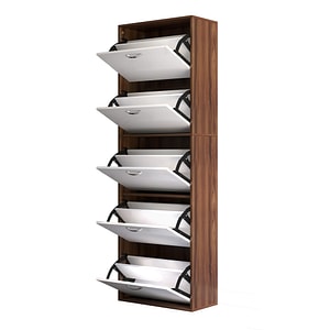 Dulap pentru pantofi cu 5 sertare HomCom, 60x28x189cm, MDF, Alb-Maro