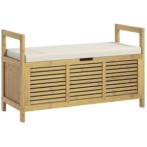 Banca pentru pantofi cu capac rabatabil pentru hol HomCom, 100l x 40A x 60H cm, Bambus, Natural