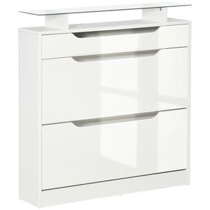 Pantofar modern pentru 16 perechi pantofi Homcom, 89x23x96 cm, PAL/MDF/Sticla, Alb