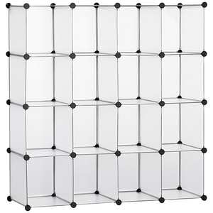 Dulap incaltaminte modular cu 16 cuburi Homcom, 125x32x125 cm, Polipropilena/Otel, Transparent